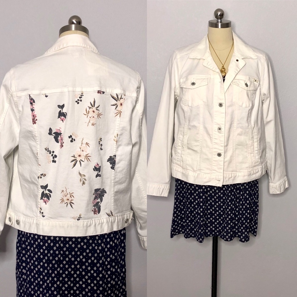 NWT Lucky Brand 1X White & Floral Denim Jacket